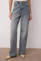 Trendyolmilla Koyu Mavi Yüksek Bel Paçası Kesikli Geniş Paça Wide Leg Jeans TWOAW26JE00089