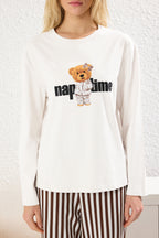 Trendyolmilla Mint %100 Pamuklu Çizgili Ayıcıklı Örme Pijama Takımı THMAW25PT00171