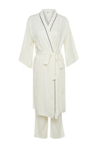 Bej 2'li Viskon Biyeli Dokuma Sabahlık-Pijama Altı THMAW24PT00074