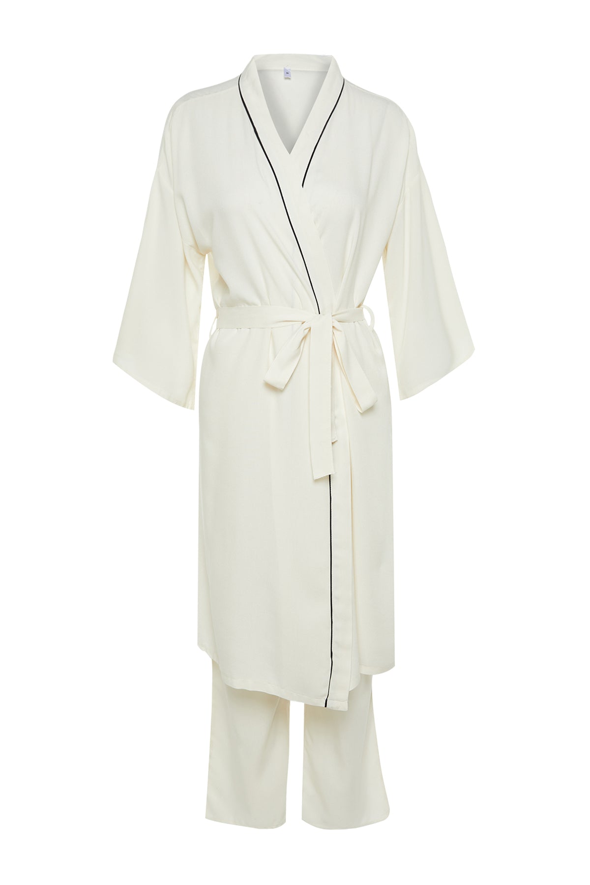 Bej 2'li Viskon Biyeli Dokuma Sabahlık-Pijama Altı THMAW24PT00074