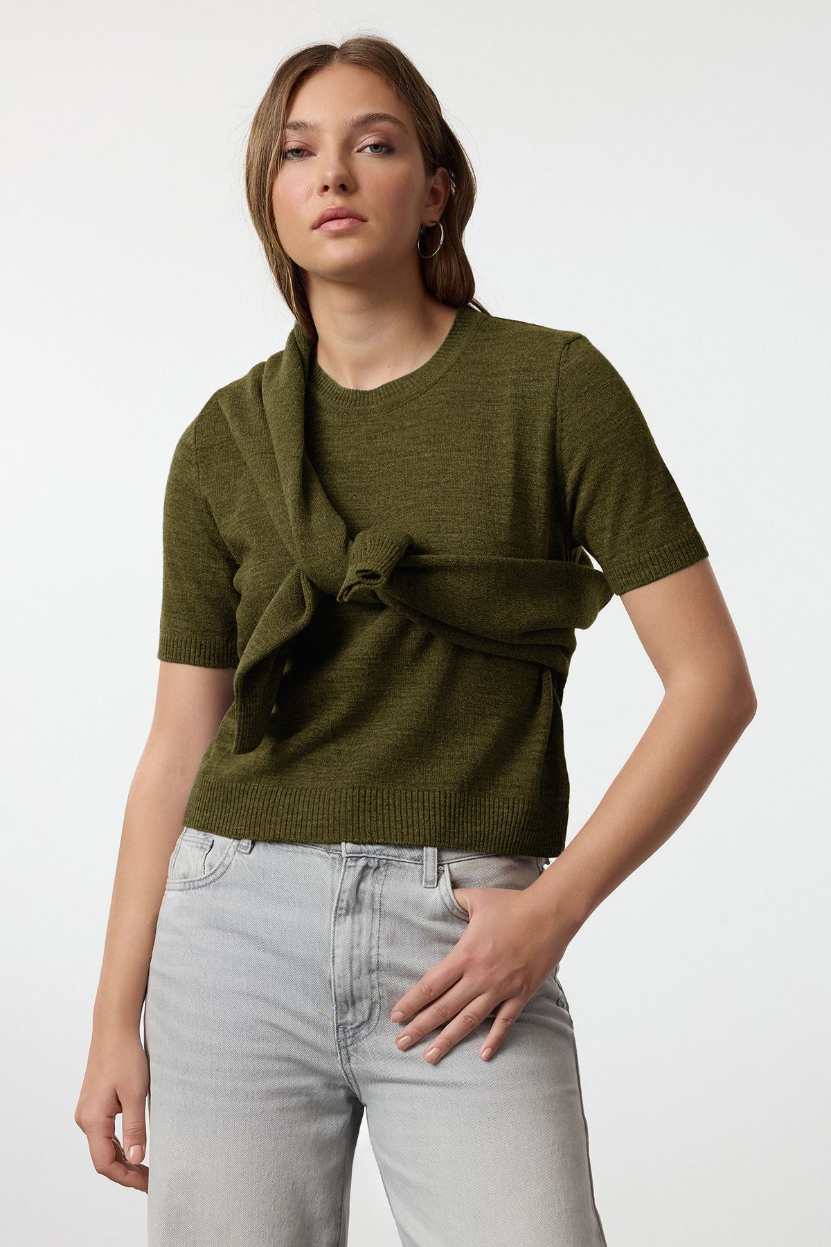 Trendyolmilla Haki Basic Hırka-Bluz Triko Hırka TWOAW25HI00216