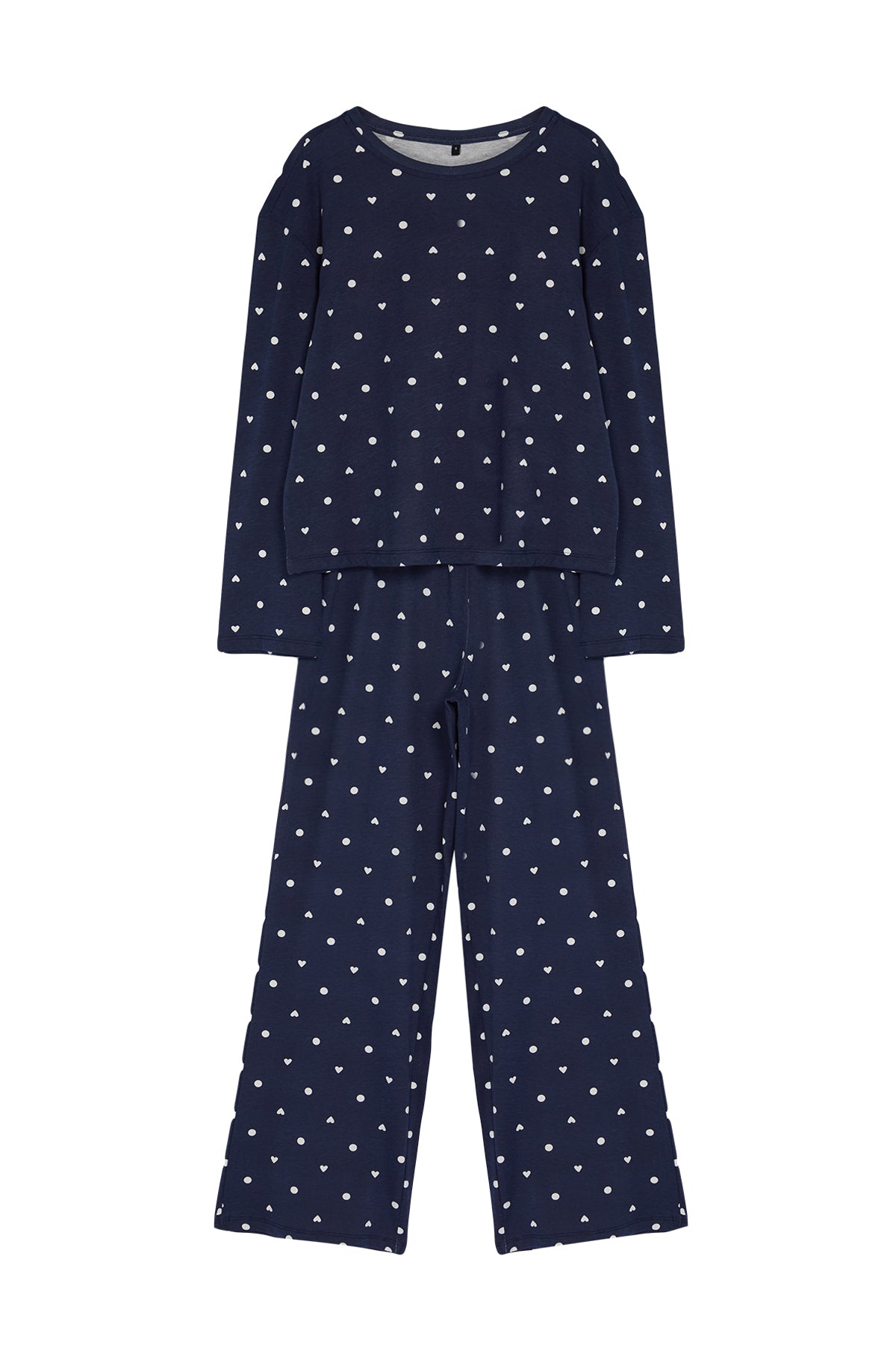 Trendyolmilla Kahverengi %100 Pamuklu Puantiye ve Kalpli Örme Pijama Takımı THMAW25PT00039