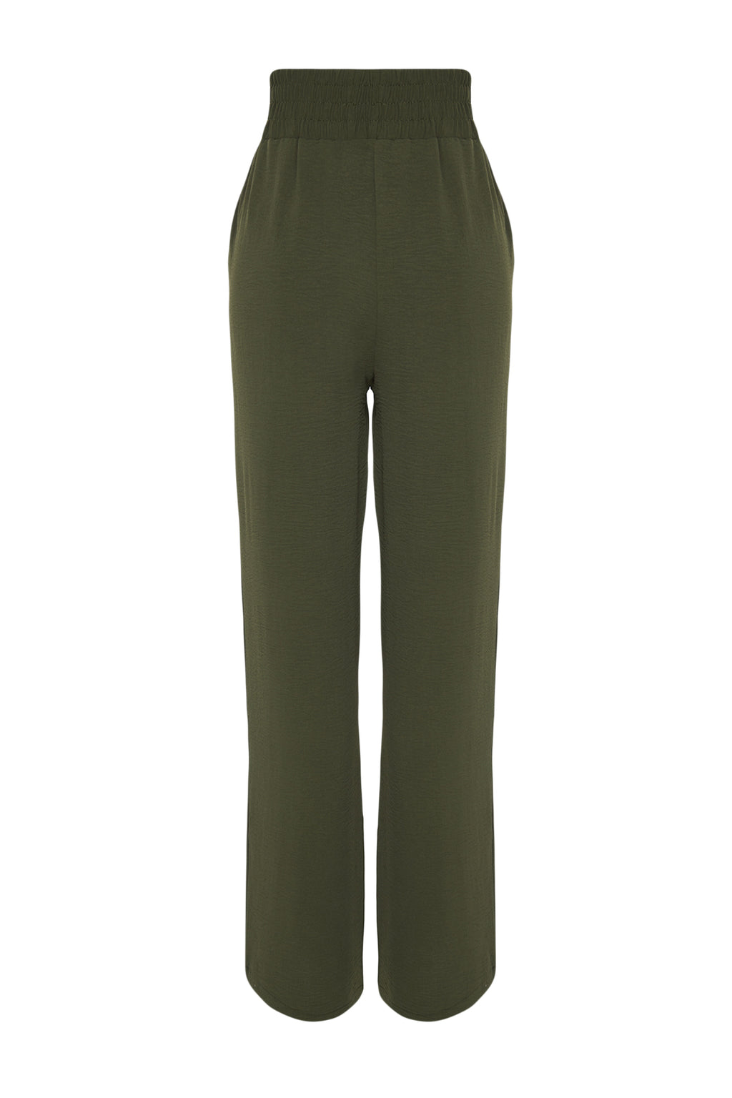 Trendyolmilla Haki Wide Leg/Geniş Paça Beli Lastikli Dokuma Pantolon TWOSS22PL00024
