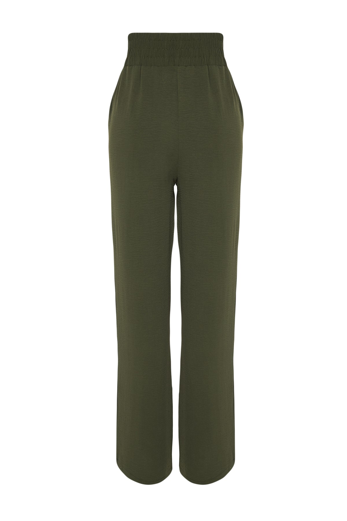 Trendyolmilla Haki Wide Leg/Geniş Paça Beli Lastikli Dokuma Pantolon TWOSS22PL00024