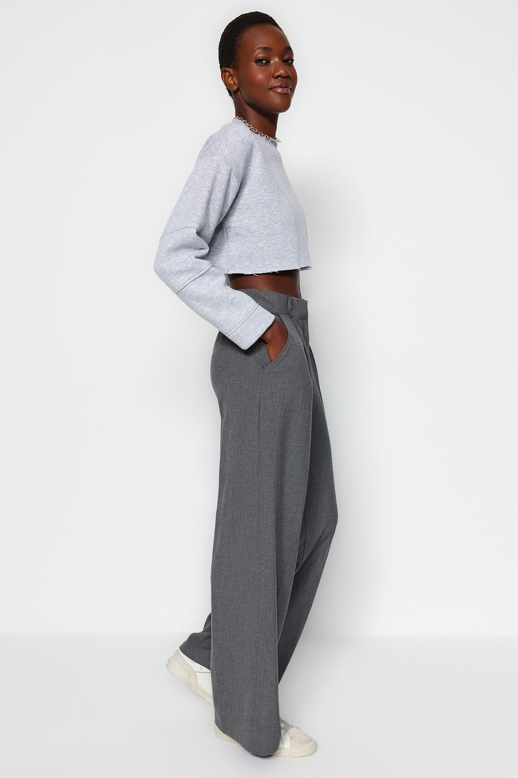 Trendyolmilla Siyah Palazzo/Extra Geniş Paça Dokuma Kumaş Pantolon TWOSS23PL00062