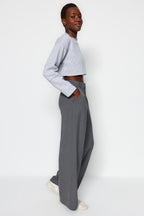 Trendyolmilla Siyah Palazzo/Extra Geniş Paça Dokuma Kumaş Pantolon TWOSS23PL00062