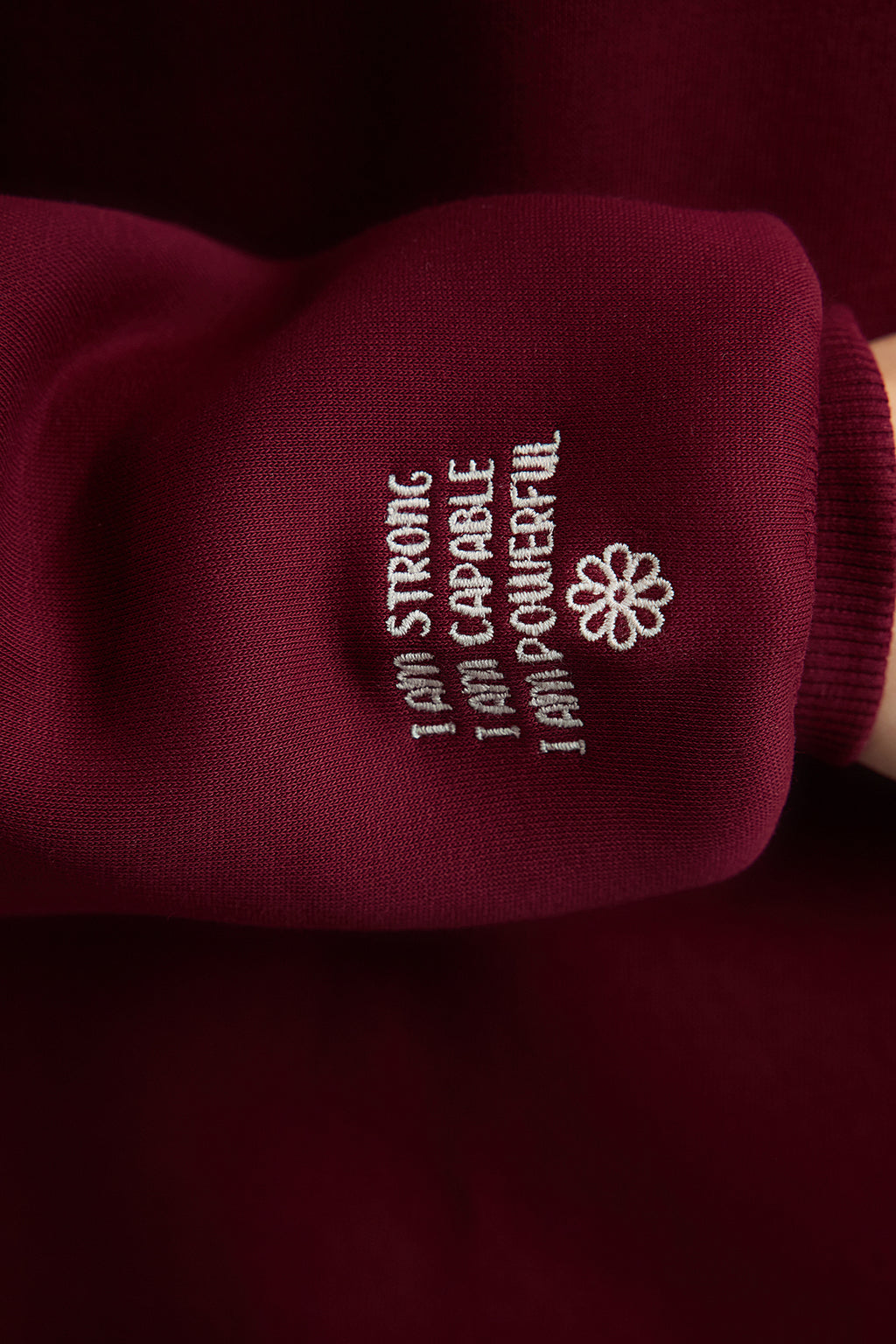 Trendyolmilla Bordo Nakışlı Regular/Normal Kalıp Kalın İçi Polarlı  Örme Sweatshirt TWOAW25SW00176