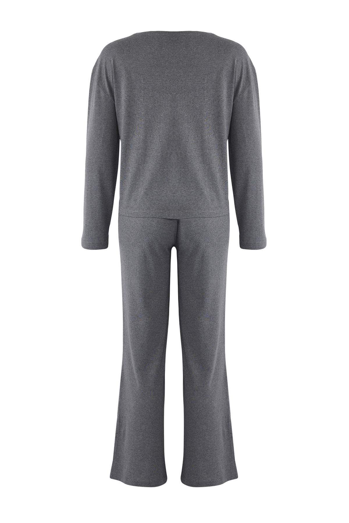 Antrasit Pamuklu Yıldız Nakışlı Örme Pijama Takımı THMAW26PT00012