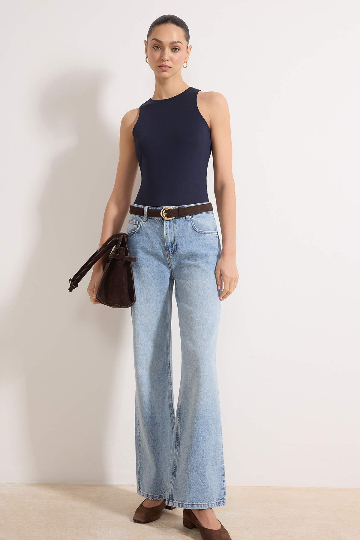 Trendyolmilla Lacivert  Yüksek Bel Wide Leg Jeans TWOAW24JE00089