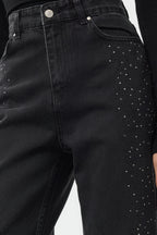 Siyah Taşlı Yüksek Bel Wide Leg Geniş Paça %100 Pamuk Non-Stretch Jeans TWOAW25JE00379