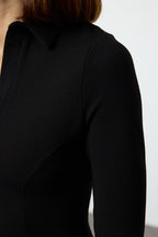Siyah Polo Yaka Skater/Belden Açılan Mini Örme Elbise TWOAW25EL00499