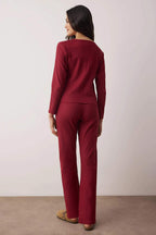 Trendyolmilla Bordo Pamuklu Hırka Fırçalı Yumuşak Tuşe Kışlık Fitilli Örme Pijama Takımı THMAW26PT00216