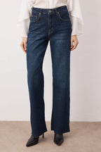Trendyolmilla Koyu Mavi Yüksek Bel Comfort Paçası Kesikli Wide Leg Palazzo Jeans TWOAW26JE00081