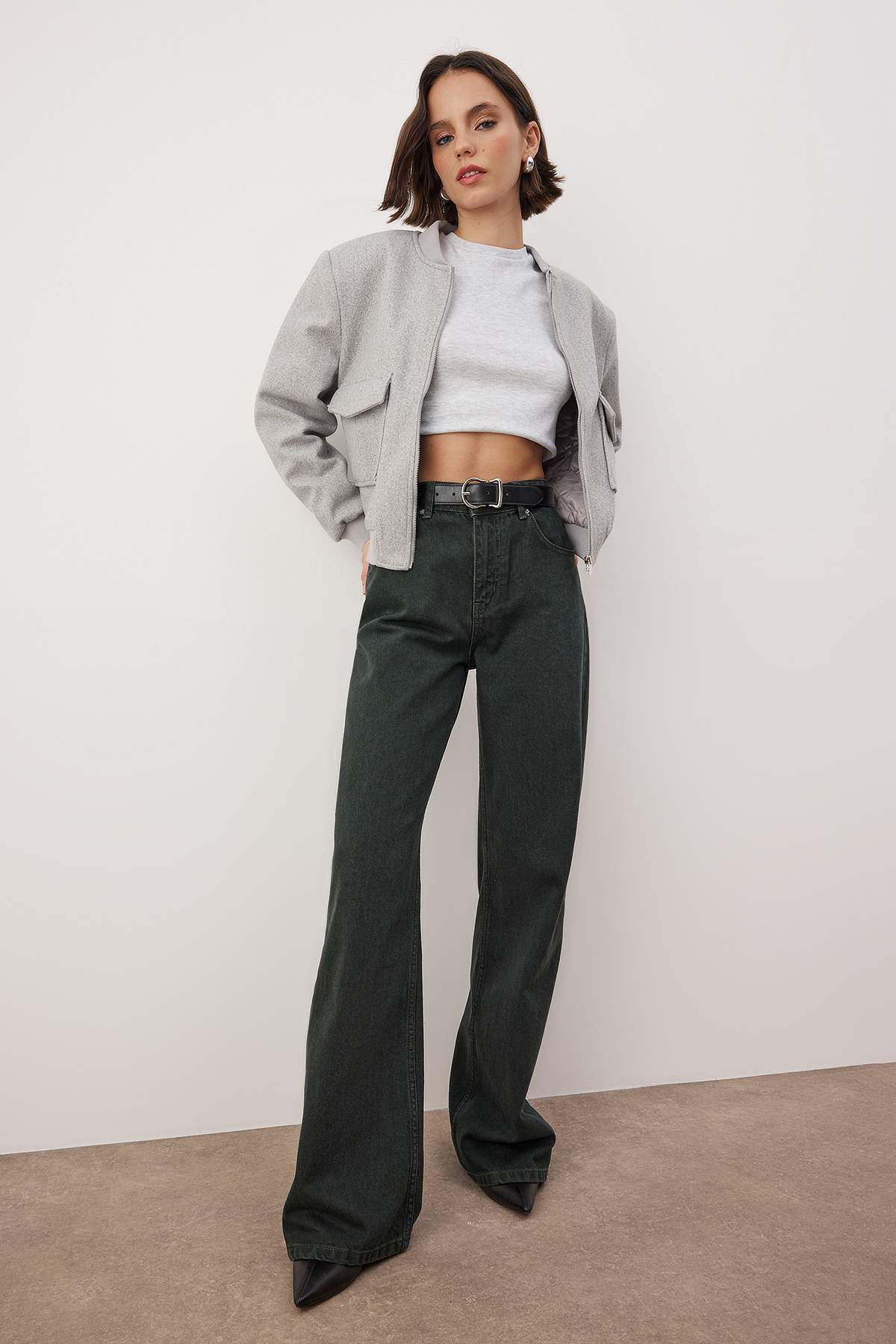 Trendyolmilla Petrol Yüksek Bel Vintage Yıkama Özel Renk Denim Wide Leg/Geniş Paça Jeans TWOAW26JE00110 Main image