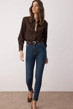 Trendyolmilla Kahverengi Yüksek Bel Esnek Skinny Jeans TWOAW24JE00068