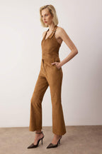 EXCLUSIVE Özel Koleksiyon Kahverengi Flare Bootcut Suni Süet Pantolon TWOAW26PL00117