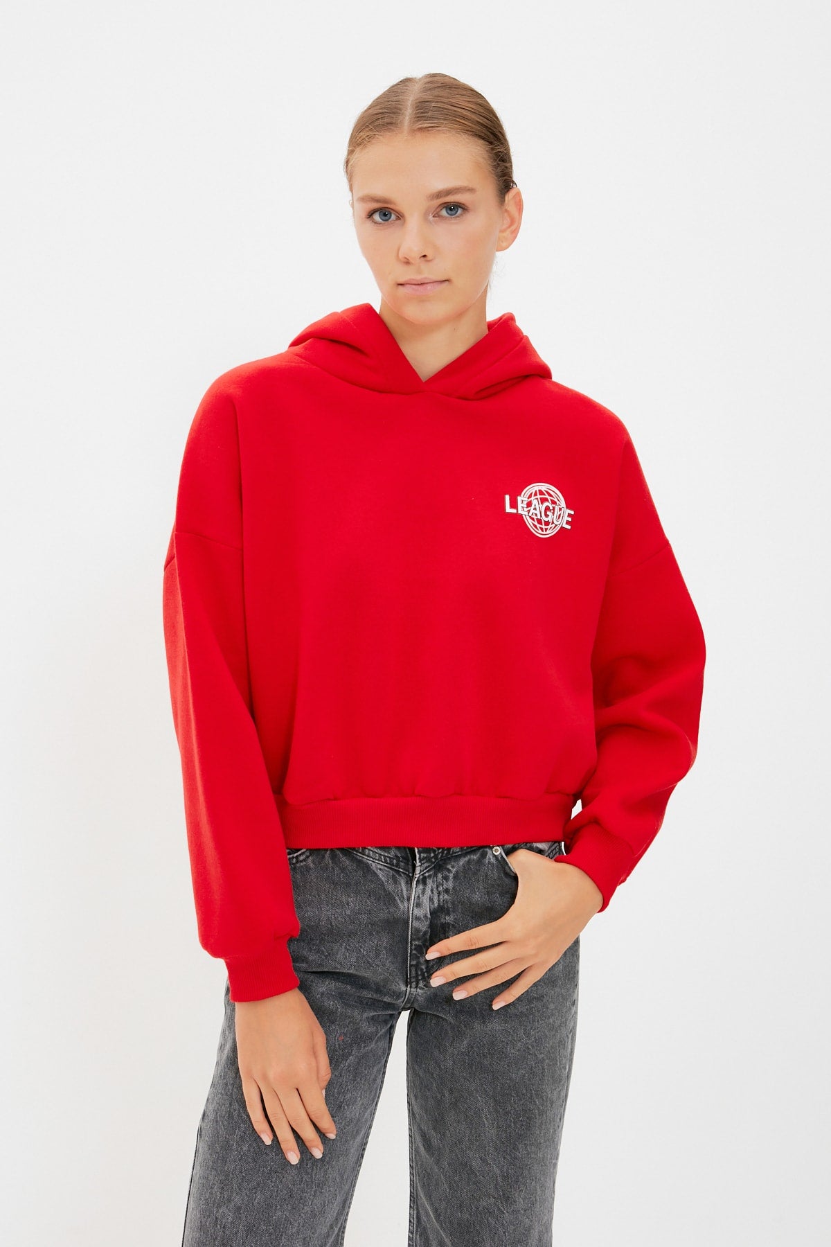 Trendyolmilla Mint Sırt Baskı Detaylı Kapüşonlu Kalın İçi Polarlı Örme Sweatshirt TWOAW22SW0711