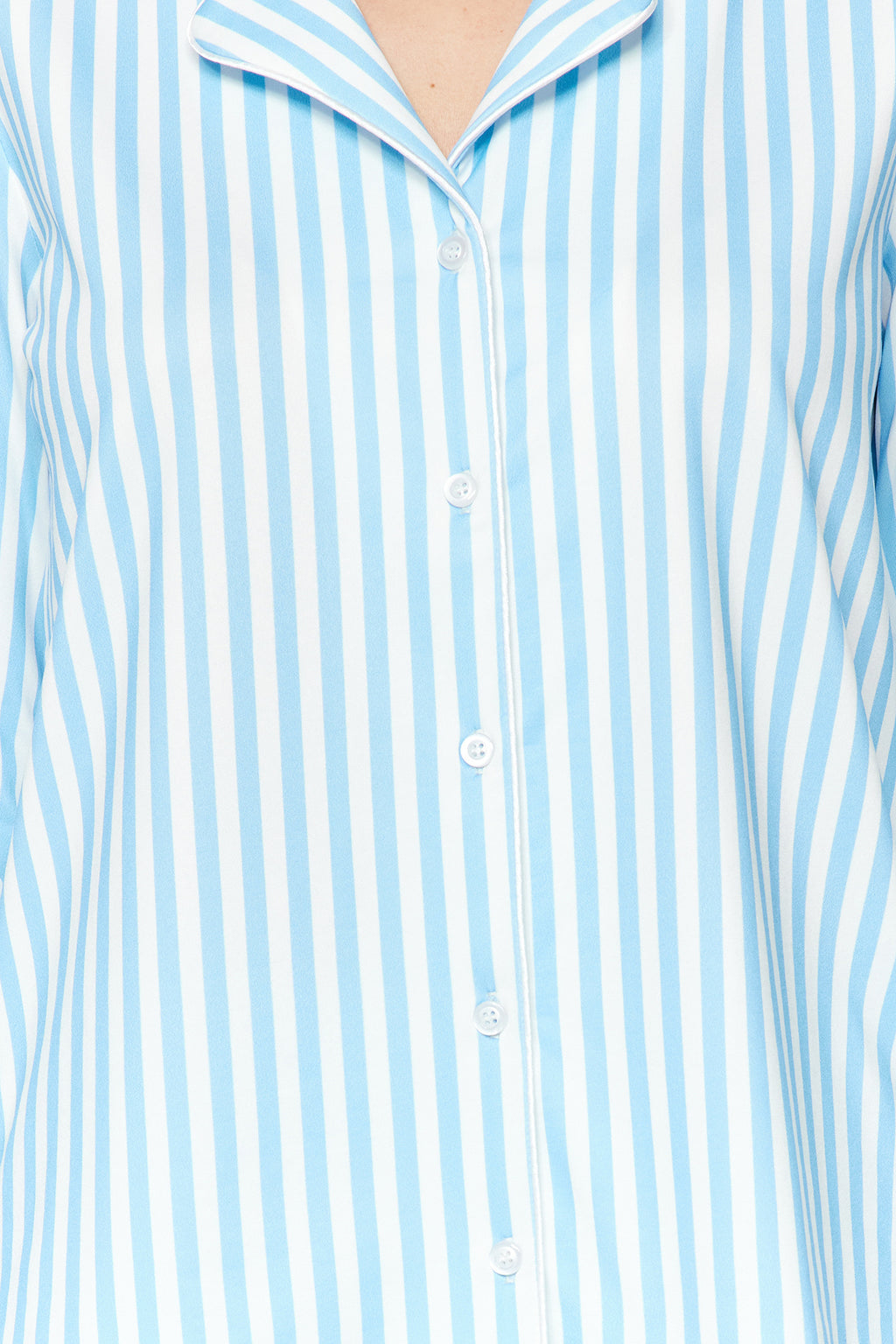 Trendyolmilla Mavi Çizgi Desenli Biyeli İçi Polarlı Gömlek-Pantolon Örme Pijama Takımı THMAW24PT00050