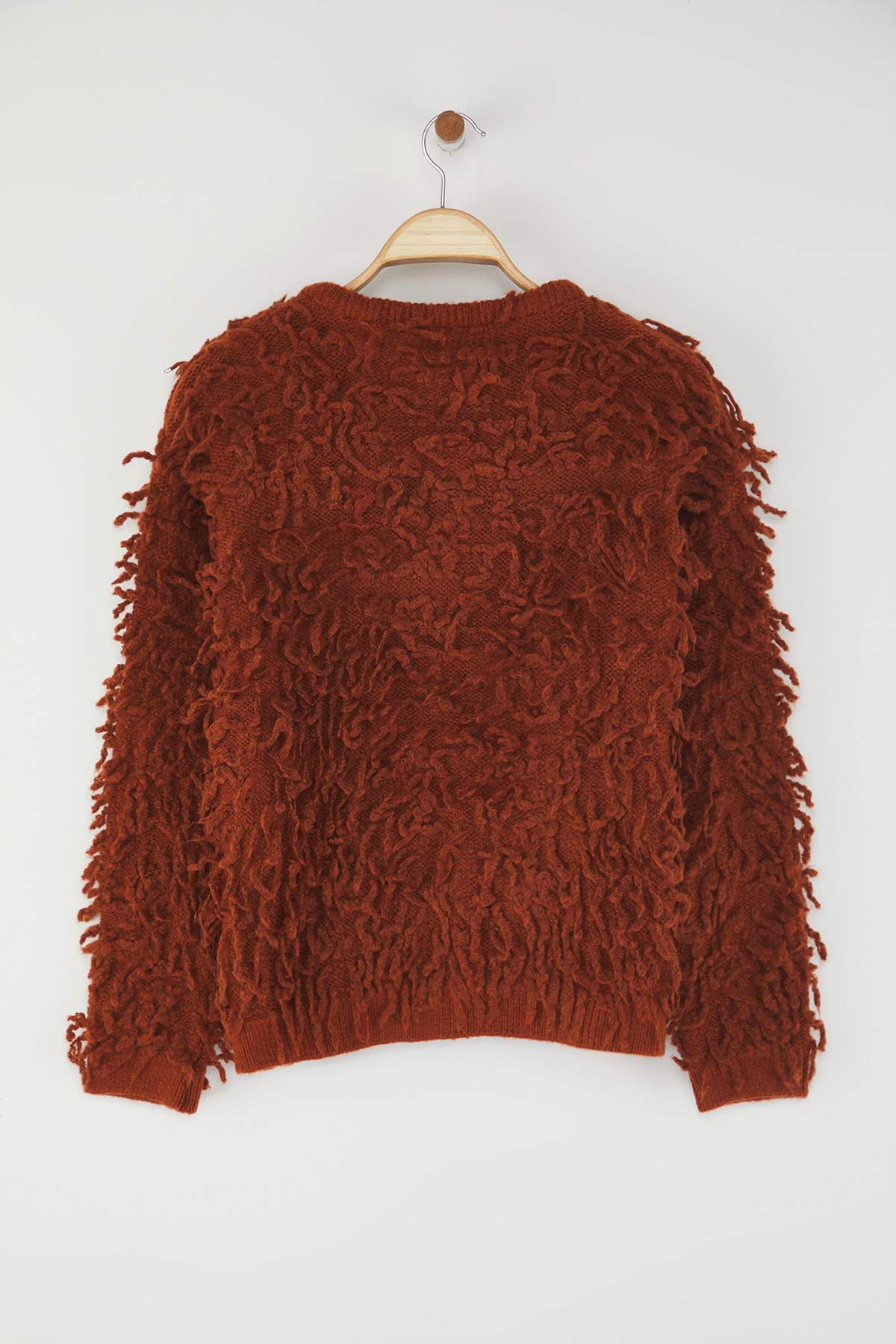 Trendyolmilla Taba Yumuşak Dokulu Püsküllü Mont Triko Hırka TWOAW25HI00190