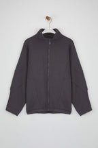 Trendyolmilla Kar Melanj Fermuarlı Dikiş Detaylı Dik Yaka Bomber Örme Sweatshirt TWOAW26SW00037