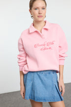 Trendyolmilla Sarı Gömlek Yaka Nakışlı Regular Fit Kalın İçi Polarlı Örme Sweatshirt TWOAW24SW00182
