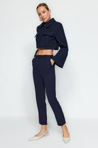 Trendyolmilla Lacivert Basic Cigarette Dar Paça Dokuma Kumaş Pantolon TWOSS19ST0038