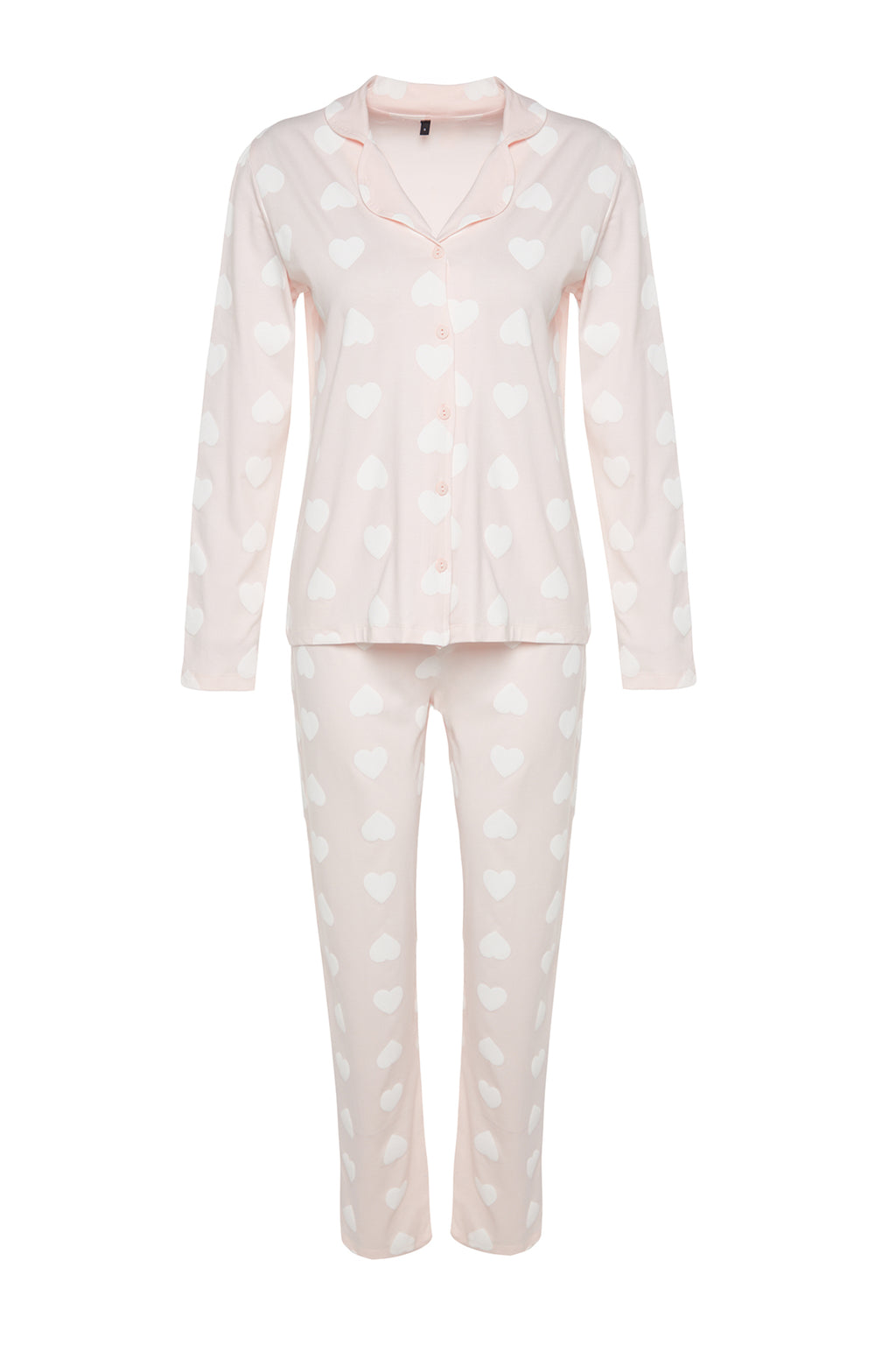 Trendyolmilla Mürdüm %100 Pamuklu Kalpli Gömlek-Pantolon Örme Pijama Takımı THMAW24PT00253