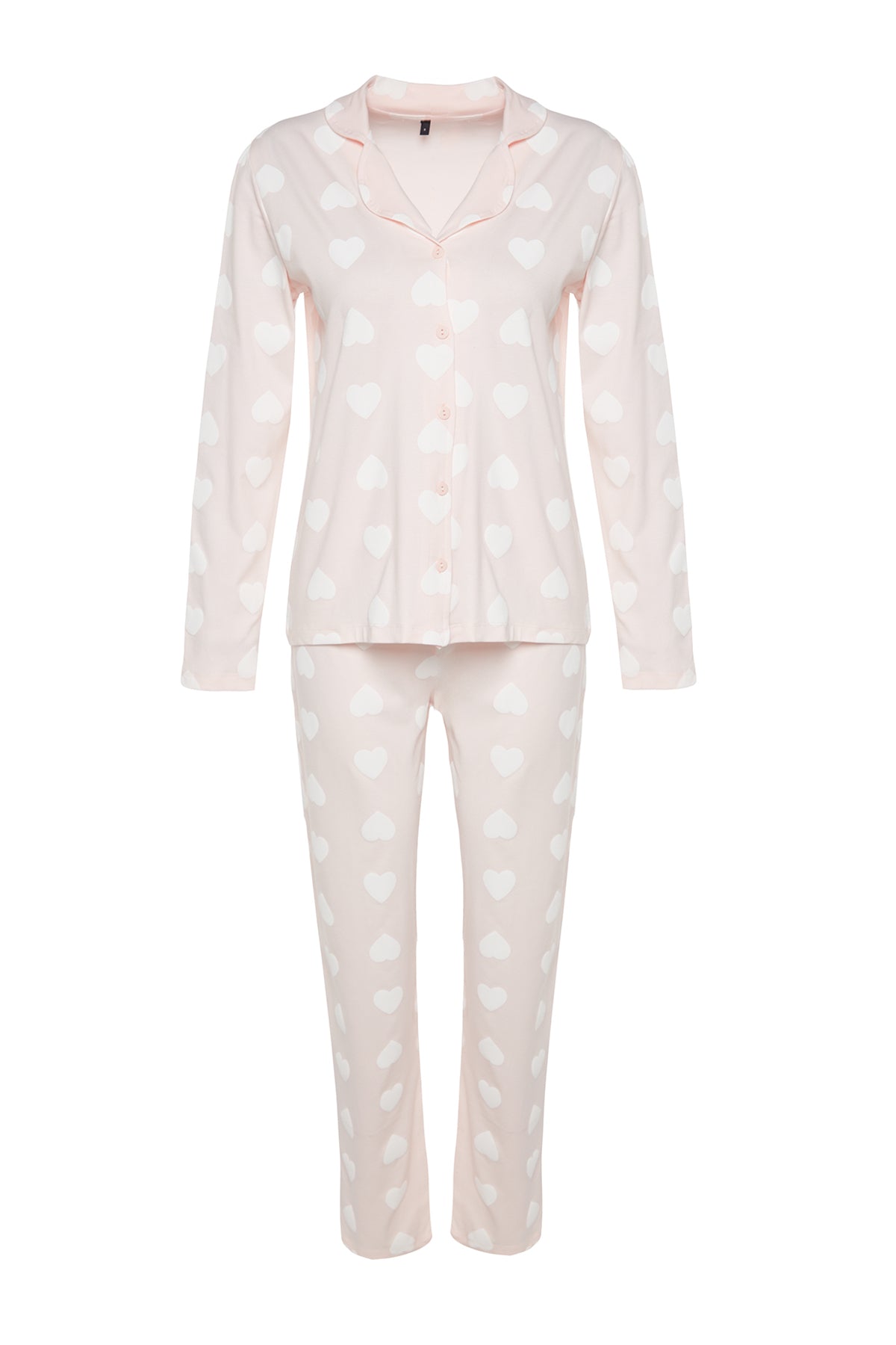 Trendyolmilla Mürdüm %100 Pamuklu Kalpli Gömlek-Pantolon Örme Pijama Takımı THMAW24PT00253