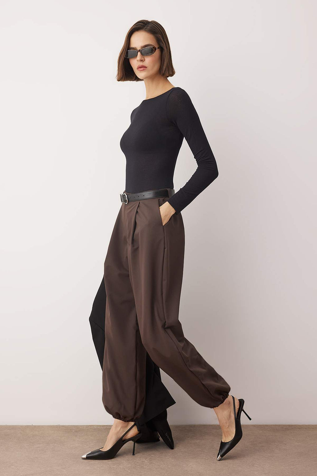 Trendyolmilla Gri Yüksek Bel Dokuma Şalvar Pantolon TWOAW26PL00169