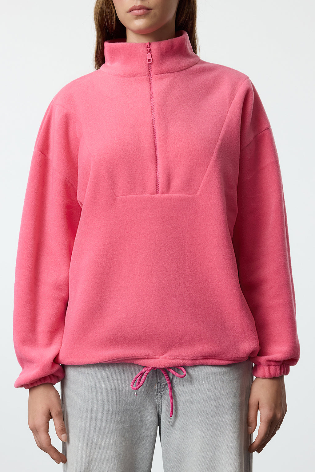 Trendyolmilla Açık Mavi  Fermuarlı Dik Yaka Polar Regular/Normal Kesim Örme Sweatshirt TWOAW21SW0758