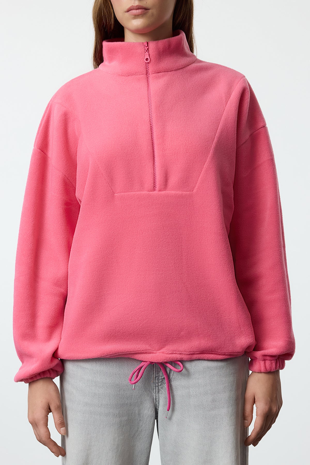 Trendyolmilla Açık Mavi  Fermuarlı Dik Yaka Polar Regular/Normal Kesim Örme Sweatshirt TWOAW21SW0758
