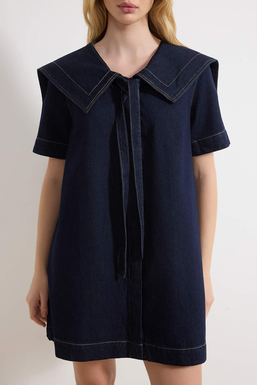 Mavi Bebe Yaka Detaylı %100 Pamuk Mini Denim Elbise TWOSS26EL00041