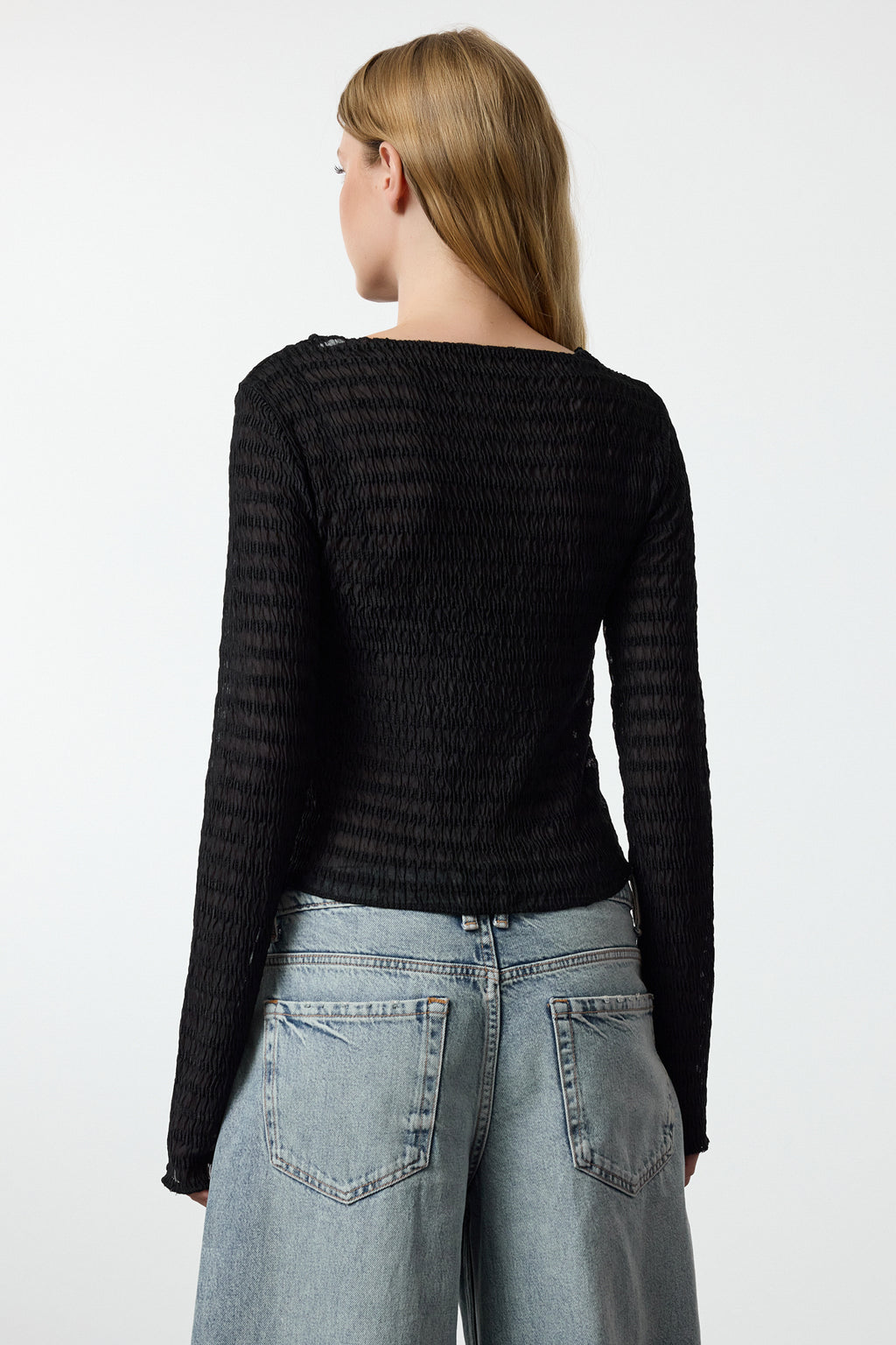 Trendyolmilla Bordo Fitted/Vücuda Oturan Dokulu Tül Esnek Örme Bluz TWOAW25BZ00207