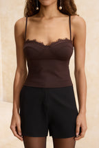 Kahverengi Dantel Garnili Kaplı Party Bluz TPRSS26BZ00010