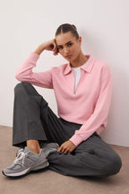 Açık Pembe Yarım Pat Fermuarlı Regular/Normal Kalıp Örme Sweatshirt TWOAW26SW00108
