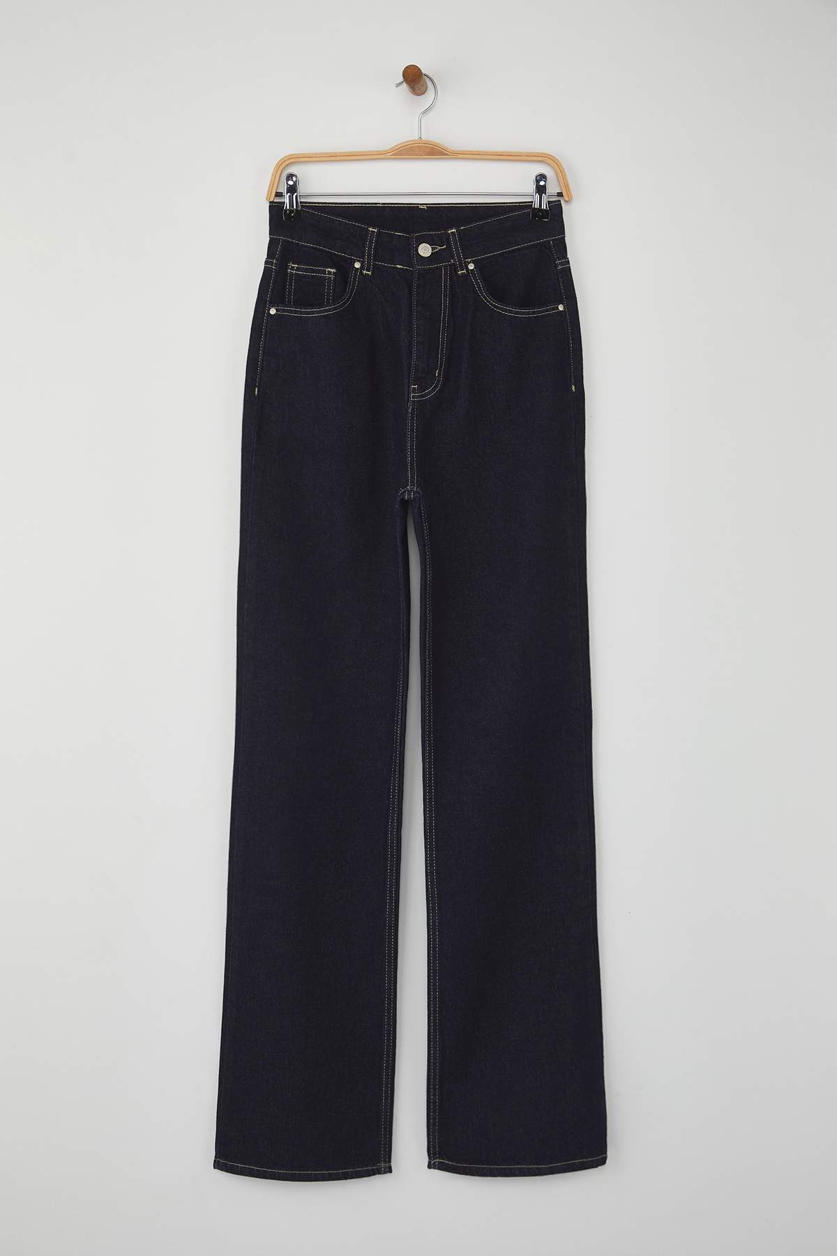 Koyu Mavi Yüksek Bel Orta Esnek Straight/Düz Kesim Jeans TWOAW26JE00025