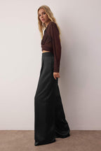 Trendyolmilla Siyah Düz Dokuma Saten Şık/Gece Pantolon TPRSS23PL00001