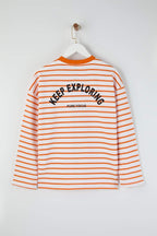 Teen Turuncu Çizgili Slogan Sırt Baskılı Oversize/Geniş Kalıp İnce Örme Sweatshirt TWOAW26SW00193