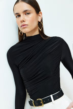 Trendyolmilla Mürdüm Büzgülü Kare Yaka Vücuda Oturan Esnek Örme Bluz TWOSS24BZ00487
