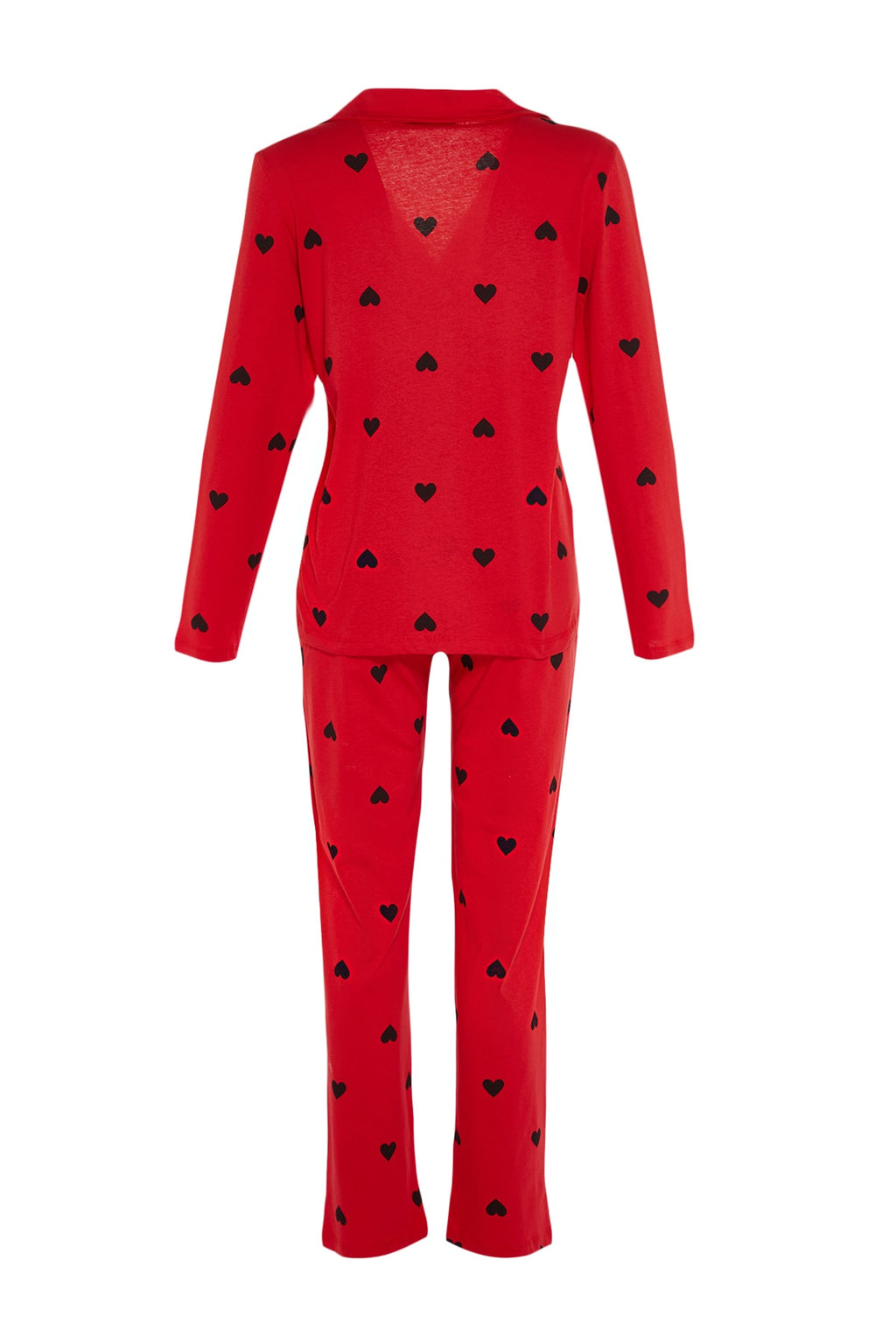 Trendyolmilla Kırmızı %100 Pamuklu Kalpli Örme Pijama Takımı THMAW21PT0548