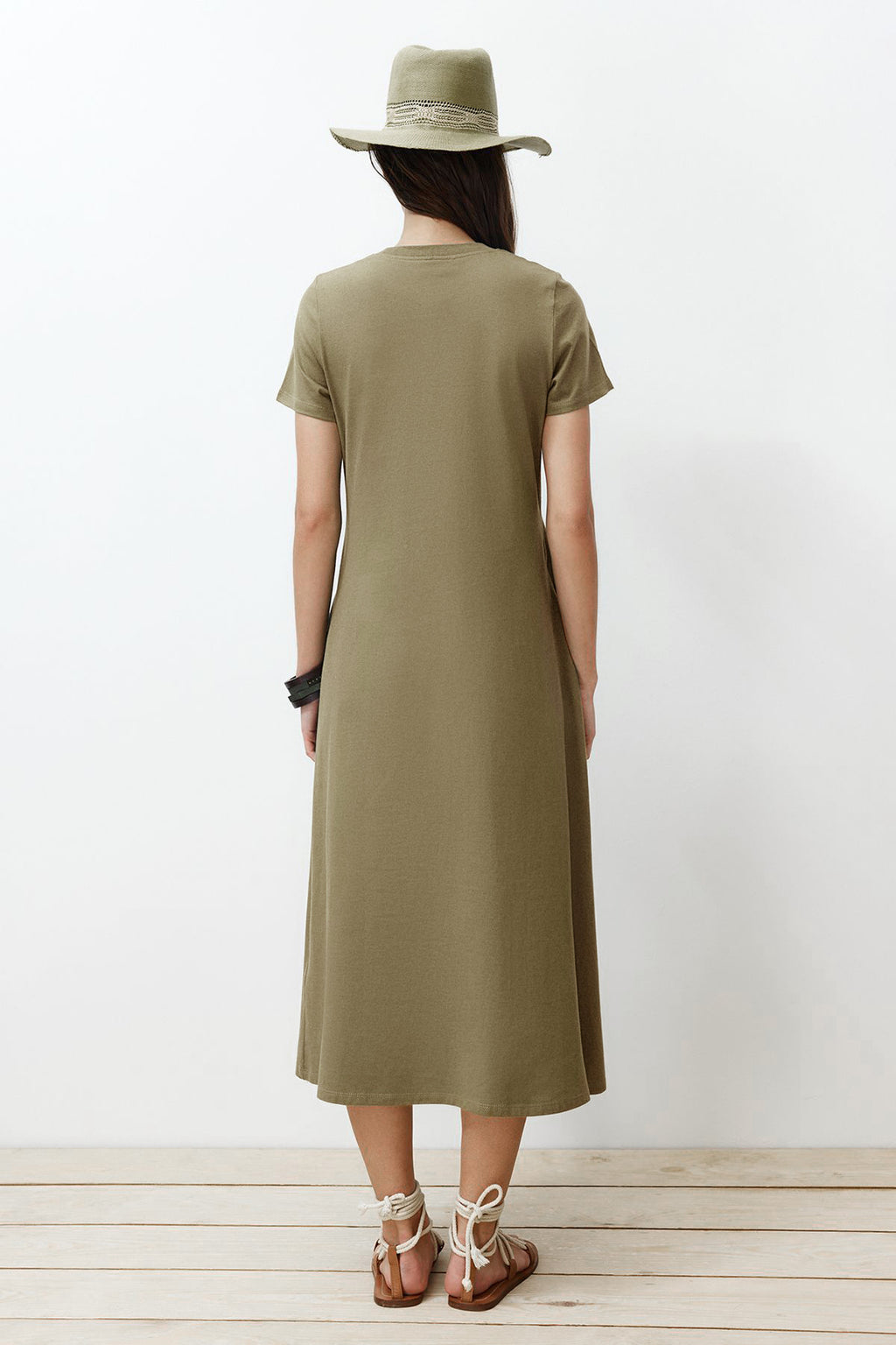 Trendyolmilla Haki Cepli Bisiklet Yaka A-Line Örme Midi Elbise TWOSS24EL00169