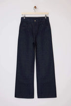 Koyu Mavi %100 Pamuk Taşlı Uzun Boy Yüksek Bel Raw Wide Leg Jeans TWOSS26JE00072
