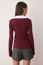 Trendyolmilla Gri Melanj Dokuma Detaylı Gömlek Yaka Regular/Normal Kalıp Örme Bluz TWOAW25BZ00035