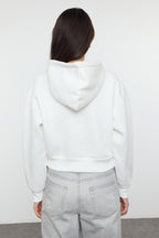 Trendyolmilla Siyah Kalın İçi Polarlı Kapüşonlu Rahat Kesim Crop Basic Örme Sweatshirt TWOAW24SW00105