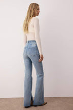Trendyolmilla Mavi Yırtmaç Detaylı Yüksek Bel Comfort/Esnek Flare İspanyol Paça Jeans TWOAW26JE00022