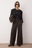 Kahverengi Çizgili Bel Detaylı Extra Geniş Paça Wide Leg Dokuma Pantolon TWOAW26PL00168