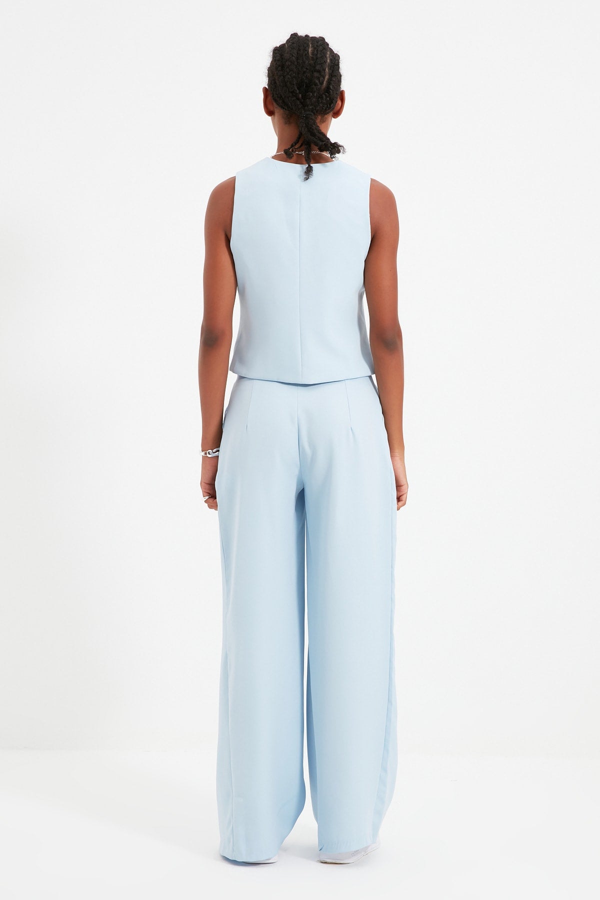 Trendyolmilla Açık Mavi Wide Leg/Geniş Paça Pilili Dokuma Kumaş Pantolon TWOSS21PL0189