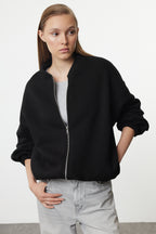 Trendyolmilla Teen Koyu Bordo Fermuarlı Oversize/Geniş Kalıp Kalın İçi Polarlı Örme Sweatshirt TWOAW25SW00122