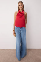 Trendyolmilla Siyah-Beyaz Animal Zebra Desenli Saten Degaje Party Bluz TPRAW26BZ00003