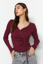 Trendyolmilla Antrasit Kruvaze Büzgü Detaylı Triko Kazak TWOAW23KZ00828